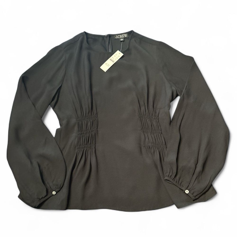 J. Crew Women’s Shirred-waist Top in Viscose Crepe Black Size 4 NWT #CF445
